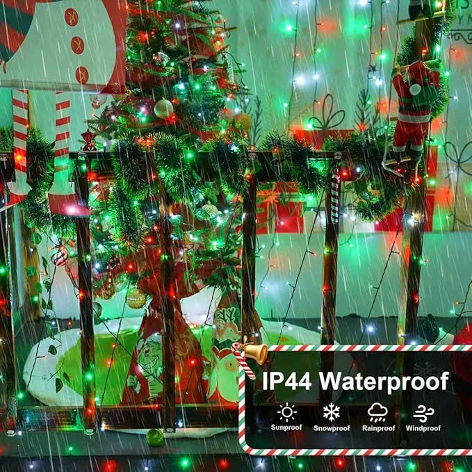 QITONG 165ft 500 LED Red White and Green String Lights, Christmas String Lights with Green Wire, 8 Modes Twinkle Lights Plug in
