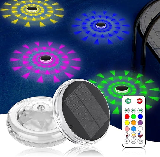 Pool Lights-2pcs,Solar Rechargeable Floating,Pool Lights That Float with Remote Control, Modes 9 Lighting Timing Mode IP67 Waterproof for Inground Pool, Bathroom, Bathtub, Pool Party