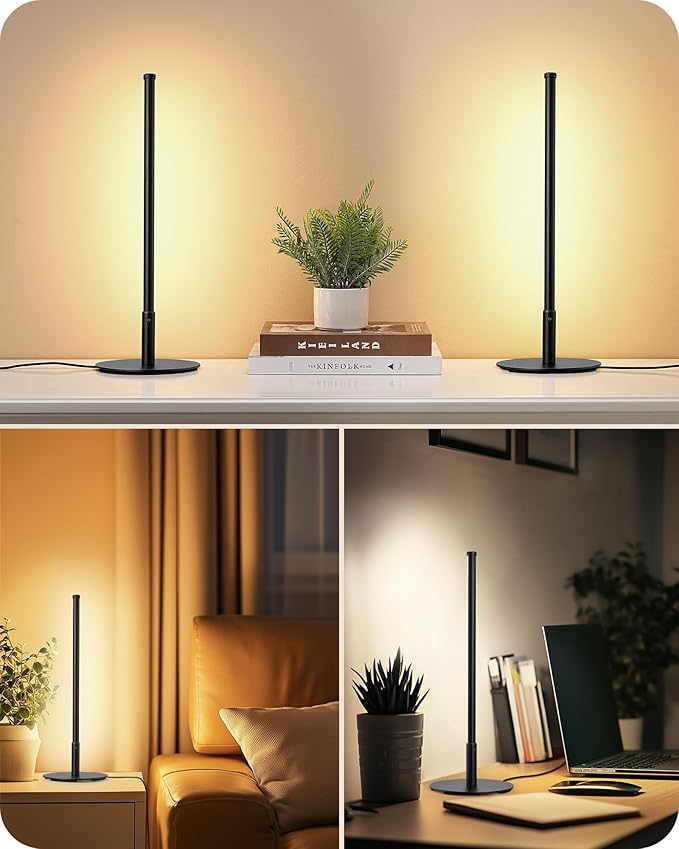 EDISHINE Upgraded LED Table Lamp, Stepless Dimmable Bedside Lamp with 3 Color Temperature, Modern Nightstand Lamp, Desk Lamp for Bedroom, Living Room, Corner, Gift, Metal Finish, Black, 6W
