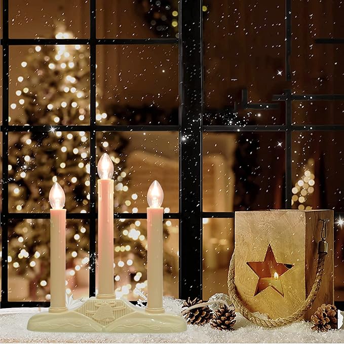 GOOTHY 3 Light Electric Candle Candoliers, Christmas Window Candles Lamps with 4 C7 Clear Bulbs (1 Spare Bulbs), Ivory Bases with 3 Foot Wire, 5W Plug in Candle Lamp, Ready to Use
