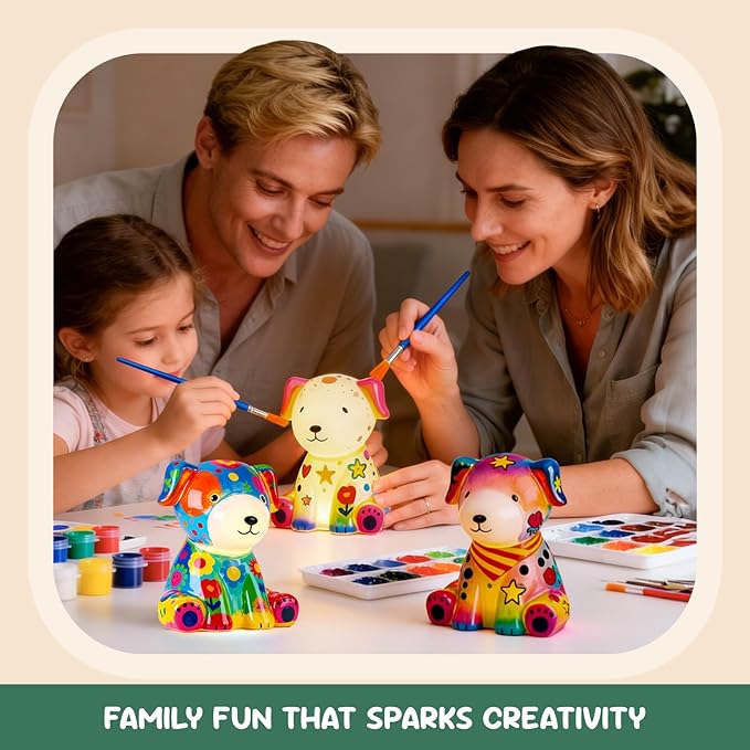 2PCS Paint Your Own Dog Lamp,DIY Dog Night Light,Art Craft Painting Kits for Girls Boys Kid Age 4 5 6 7 8 9 10 11 12+, Art Supplies Creative Gifts for Birthday, Easter,Halloween, Christmas Party