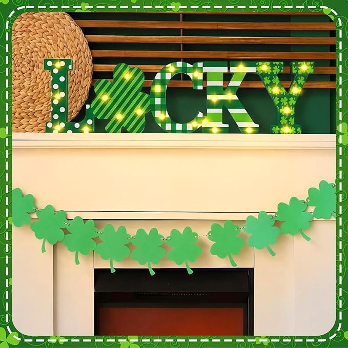 Menkxi St Patricks Day LED Wooden Sign St Patrick's Day Shamrocks Table Decoration Wooden Lucky Decor Saint Patty's Tiered Tray Decor Light up Irish Table Centerpiece for Home Party Desk Office Room