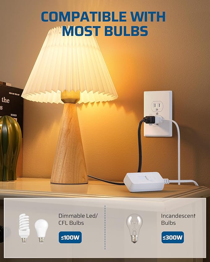 DEWENWILS Plug in Dimmer Switch for Lamp, Table Lamp Dimmer for Dimmable LED/CFL Lights and Incandescent Bulbs, Full Range Slide Control, 5 ft Extension Cord, White