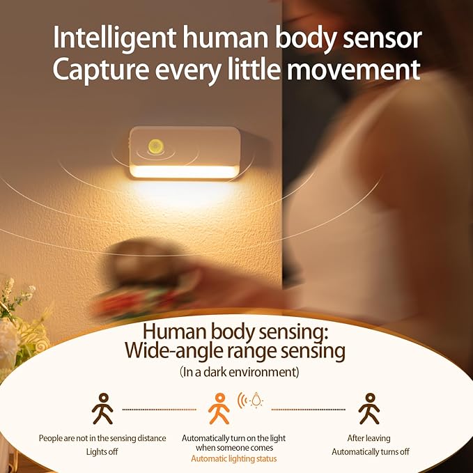 4 Pack Motion Sensor Night Light, Rechargeable Stair Lights Indoor, Warm White Motion Sensor Light Indoor, Battery Operated Night Light for Hallway, Stairway, Bathroom, Bedroom, Kitchen