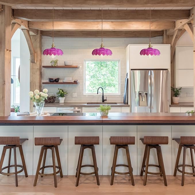 Plug in Pendant Light: Hanging Light Plug in Royal Purple Glass Hanging Lamp, Pendant Lighting for Kitchen Island, Bedroom, Dining Room, Living Room, No Bulb
