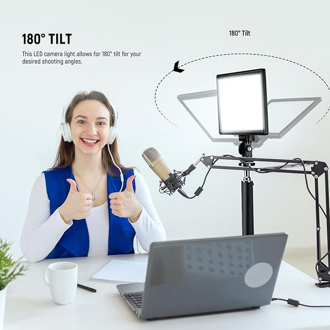 NEEWER 9" LED Camera Video Light Panel, 4000mAh USB C Dimmable DSLR Soft Key Lighting 3200K-5600K CRI95+ for Studio Photography Recording Streaming, Mini Desk Tripod Stand, Cleaning Cloth, NL-116AI