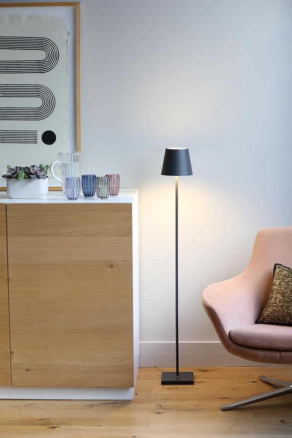Zafferano, Poldina L Lamp, Rechargeable Cordless Floor Lamp with Touch Controls, Suitable for Indoor and Outdoor, Dimmer, 2200-3000 K, Adjustable Height 20.4-48 Inches, Dark Grey Color