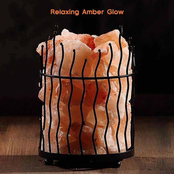 Himalayan Glow Pillar Style Basket Lamps, Pure Himalayan Salt Basket Night Lamp with Salt Chunks, Light Bulb and Dimmable Switch (2-Pack)