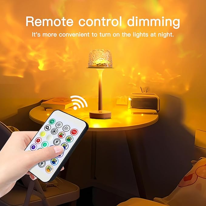 Ocean Wave Cordless Projector Light, USB Rechargeable Cordless Night Light with Remote Control, Party Sunset Mood Ambient Lighting, RGB Color Aurora Light Projector for Bedroom Living Room
