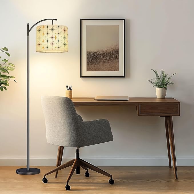 Drum Lamp Shade Mid Century Vintage 1950s Modern Retro Atomic Pattern Symmetrical Lampshade for Floor Lamps Table Lamps Pendant Light 8.9"x11" Linen Lampshades Replacement Large Lamp Shade
