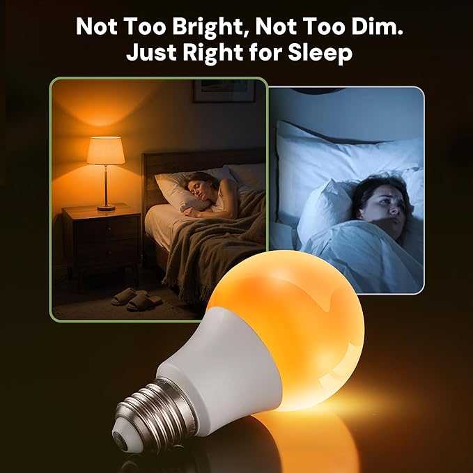 L LOHAS LED Sleep aid Amber Light Bulbs, Blue Light Blocking, A19 9W(60 Watt Equivalent) Dim Light Bulbs, 1800K Warm Light Bulb, E26 Base, 4 Pack