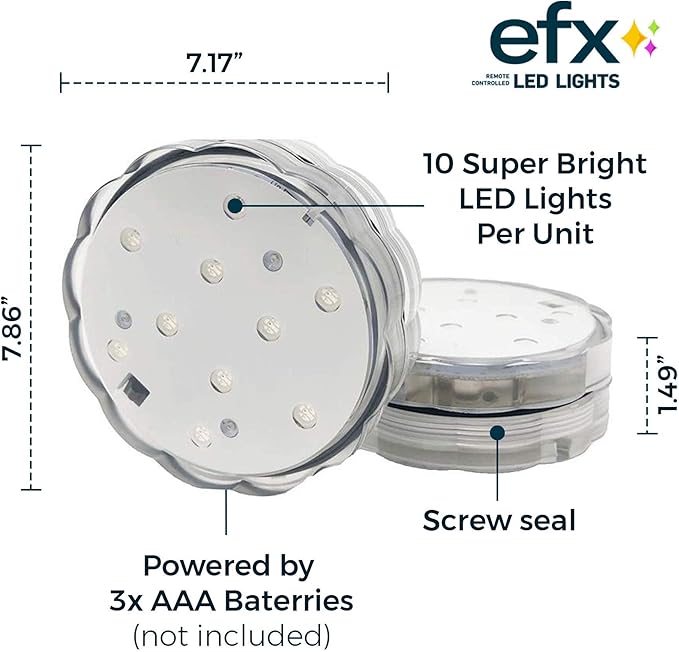 LUMN8 EFX by Boundery - Multicolor Accent Submersible, Waterproof LED Lights - Premium Indoor & Outdoor Battery Operated Lights - LED Puck Light for Events, Patio, Pool, Hot Tub, Shower - 12-Pack
