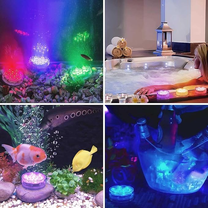 Submersible LED Lights with Remote, Color Changing Battery Operated Underwater LED Pool Light for Inground Pool and Above Ground Pool, Hot Tub Bathtub Decoration (4 Packs)