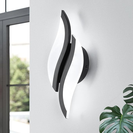 CANEOE Modern LED Wall Sconce 6000K Cold White Black Indoor Wall Light Fixtures Acrylic Wall Sconce Lighting for Living Room Bedroom Bedside Bathroom Hallway Stairway Wall Lamp