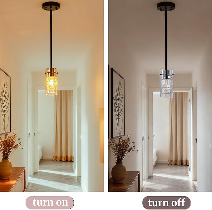 Modern Crystal Chandelier High Ceiling Long Pendant Light Fixtures, Lantern Hanging Light for Dining Room,Foyer,Living Room Entryway Black (1 Lights)
