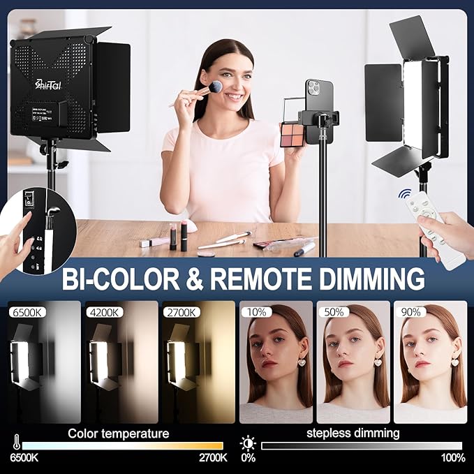 14" LED Studio Lights，60W Photography Lighting Kit，2800-6500K Dimmable Photo Video Light for YouTube,Video Recording,Game Streaming