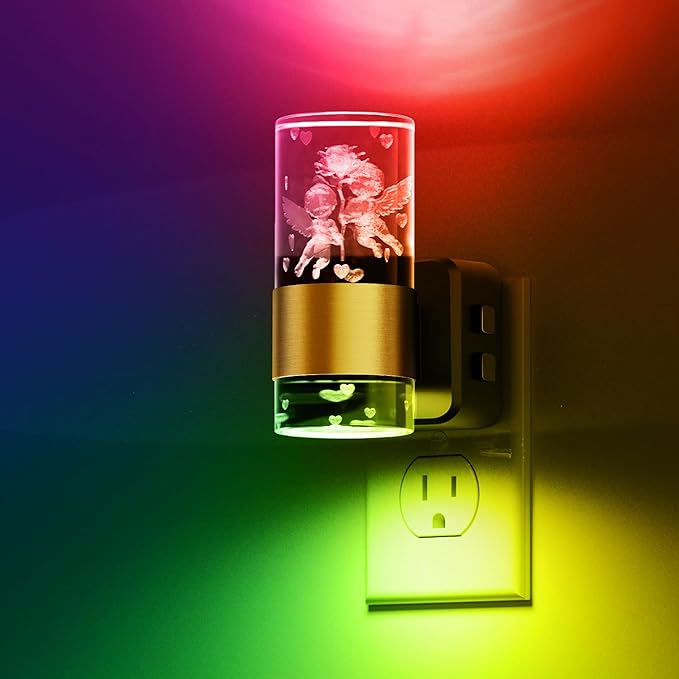 L LOHAS LED Night Lights Plug into Wall, Dusk to Dawn Sensor Nightlight, 9 Colors Changing,Adjustable Brightness,Acrylic Decorative Night Lights for Bathroom,Wedding,Birthday Gift