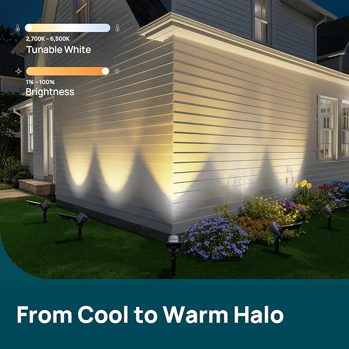Linkind Smart Solar Lights Outdoor Waterproof SL6C, Dual-Ring Solar & USB Charging Solar Spotlights Outdoor Waterproof IP66, Color Changing Spot Light for Yard, Tree, Landscape, House, 1 Pack