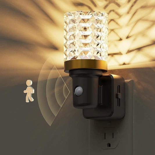 L LOHAS LED Motion Sensor Night Light, Motion Activated Night Lights Plug into Wall, Dimmable Modern Nightlight 0-100LM, 180°Rotatable Plug in Night Light, LED Crystal Nightlights for Bathroom Adults