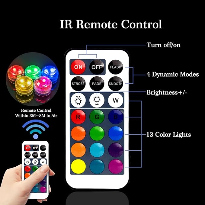 Submersible Led Lights with Remotes, Waterproof Tea Lights Candles Battery Operated RGB Color Changing Small Led Light for Vase Lantern Table Centerpieces Halloween Christmas Decor (20pack)