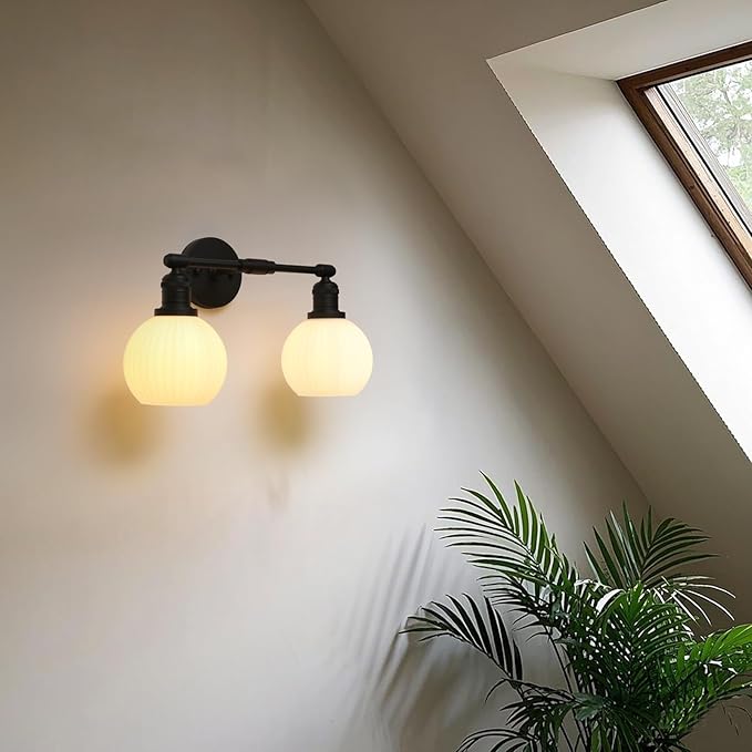 Vintage 2-Lights Wall Sconce with Milk White Glass Globe Shade, Hardwired Indoor Wall Light Fixture for Bathroom Vanity Living Room Bedroom