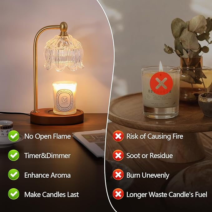 Candle Warmer Lamp with Timer Dimmable,Antique Brass Candle Lamp,Wax Melt Warmer Light for Jar Candles,Mother's Day/Birthday/Christmas Gifts for Mom/Wife,Home Decor Lamp,with 2 Bulbs