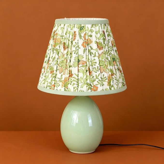 Lamp Shades Set of 2, 5" Top x 9" Bottom x 7" Slant Chandelier Shades Gingham Ruffle Scallop Lampshades for Vintage Farmhouse Cottagecore Table Bedroom Home Decor (Green Floral)