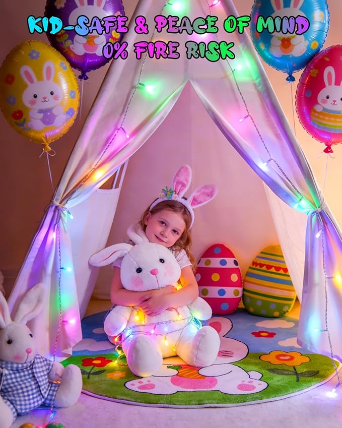 Easter String Lights Battery Operated Pastel with Timer Waterproof 8 Modes 16.4ft 50 LED Easter Decorations for Outdoor Indoor Patio Party Garden Yard Decor