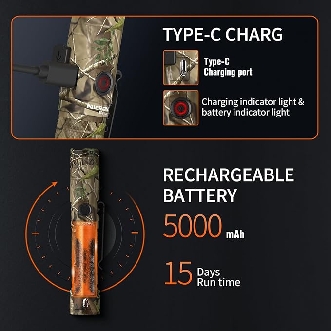 NICRON Flashlight, Rechargeable Twist Flashlight B70 Max 3500 Lumen LED Flashlight 5-Color Light 90 Degree Clamp with 360 Rotary Clip Waterproof