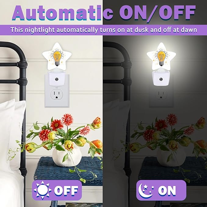 Gold Light Bulb Night Lights Plug Into Wall Decorative,Glitter Sleep Friendly Lamp, Energy Efficient Dusk-to-Dawn Sensor Nightlights for Kid Bedroom Nursery Bathroom