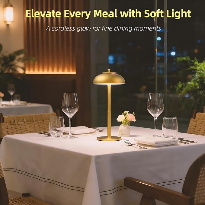 2 Pack Led Cordless Table Lamp: Modern Portable Desk Lamp for Indoor/Outdoor Use, 3 Color Dimming Rechargeable Battery Lights for Dining Room, Living Room, Patio, Camping(Gold)
