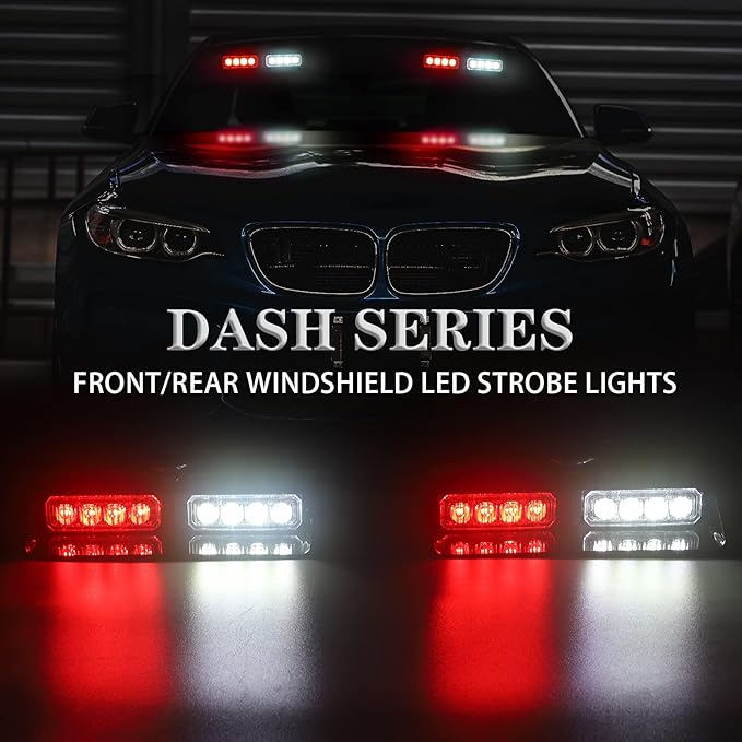 XRIDONSEN 2 in 1 Emergency Dash Lights Red White Volunteer Firefighter Lights Warning Hazard Safety Flashing Law Enforcement Responder Front/Rear Windshield Strobe w/Suction Cups for Vehicles Trucks