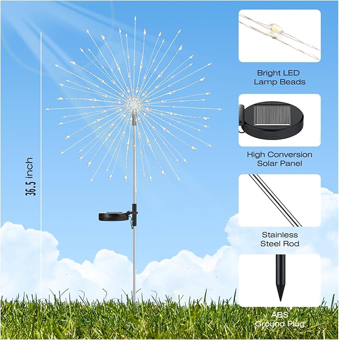 2 Pack 250LED Solar Garden Lights Outdoor, Dual Lighting Modes Firework Lights Solar Powered, Waterproof Twinkle Fairy Light Outside for Yard Patio Pathway Christmas Party Decorative(Green)