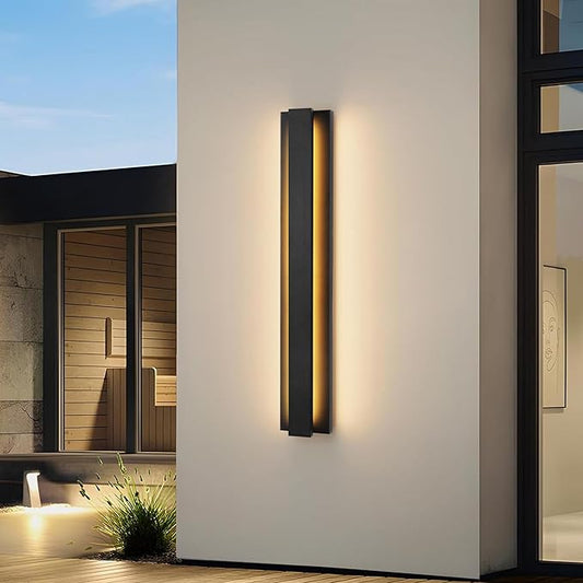 LamQee 31.5 Inch Long Outdoor Wall Lights Modern Exterior Lighting Fixtures, 3000K 24W LED Linear Outdoor Wall Sconce, Contemporary Matte Black Outside Wall Mount Lights for House Garage Porch Patio