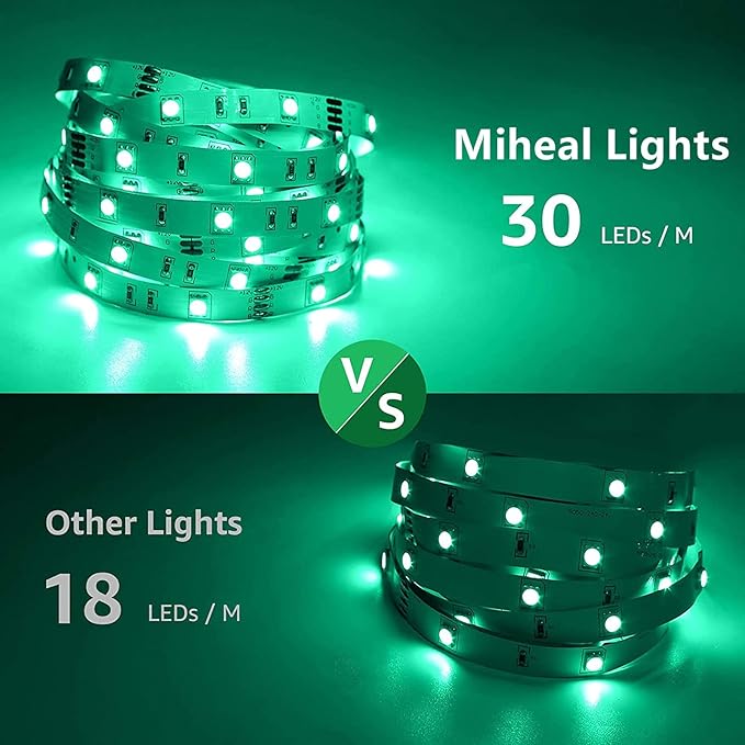 MIHEAL Led Strip Lights 32.8ft 5050 RGB LEDs Color Changing Lights Strip for Bedroom, Desk, Home Decoration, with Remote and 12V Power Supply