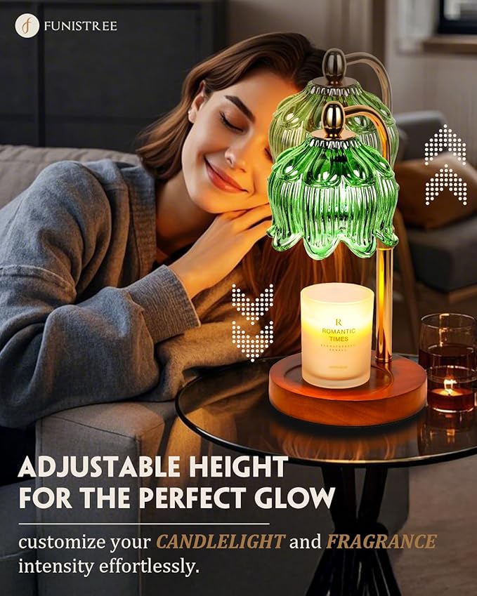 Candle Warmer Lamp with Timer Dimmable, Height Adjustable, Birthday Gifts for Women Mom, Suitable for New Home Decoration, Anniversary Lotus Flower Candle lamp, With 2 bulbs, Suitable for Jar Candles