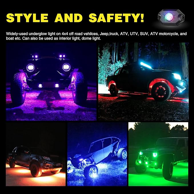 Nilight RGB LED Rock Lights Kit 12 Pods Underglow Multicolor Neon Pod with Remote & Bluetooth App Control DIY Flashing Music Mode Wheel Well Light for Truck ATV UTV RZR SUV