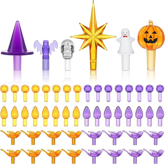 Riakrum 186 Pcs Ceramic Christmas Tree Replacement Bulb Set Replacement Light Ornaments Xmas Ceramic Tree Globe Lights(Halloween)