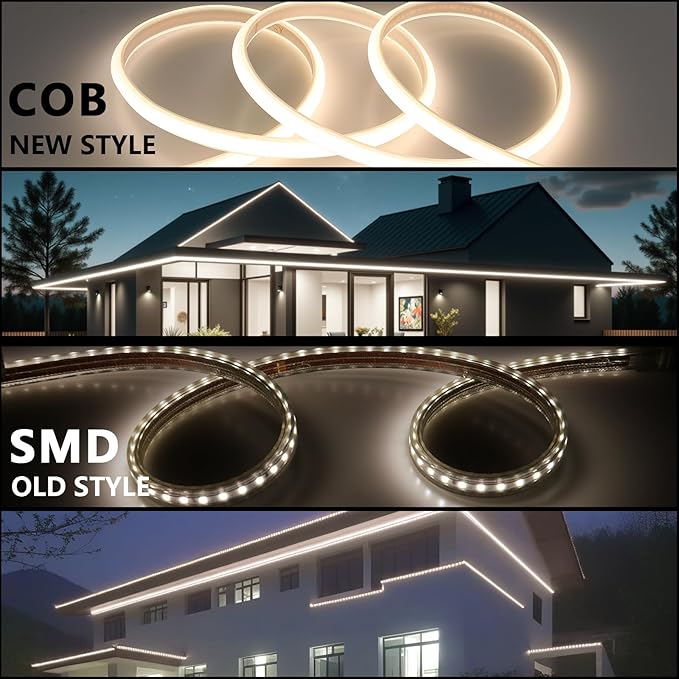AC 110V COB LED Strip Lights Outdoor Waterproof 98.4ft, 4000K Natural White Super Bright 300W LED Rope Light, IP65 Flexible Cuttable, for Bedroom Garden Commercial House Gaming Room Decor