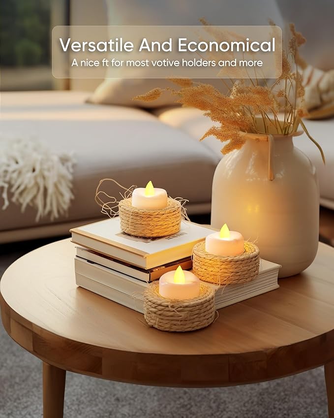 LED Candles, 12-Pack Battery Operated Tea Lights, Flameless Flickering Tealights for Fall Home Party Wedding in Warm Yellow, 1.5'' D X 1.25'' H