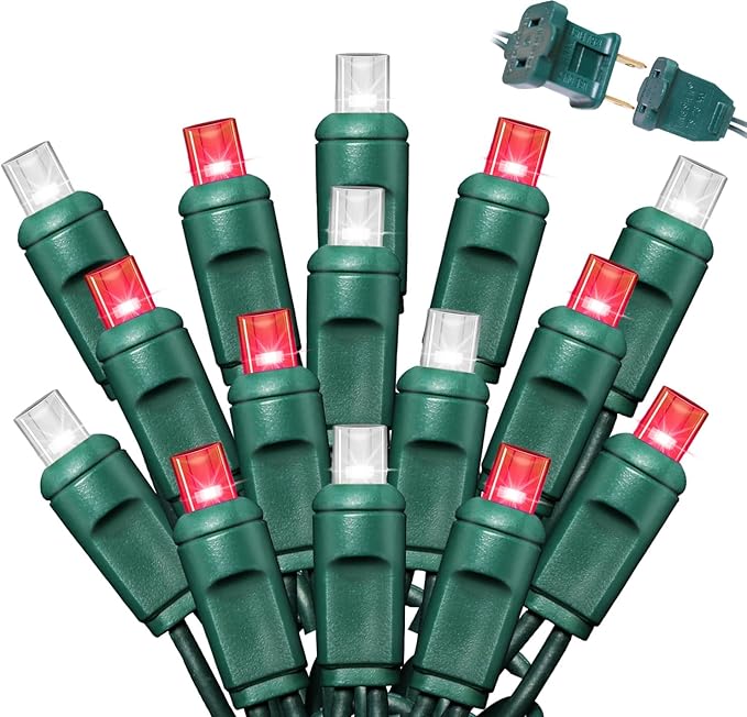 LAMPHOME 600LED (12pk of 50L) String Lights,LED Christmas Lights, 6" SPACING,Green Wire,Red and White