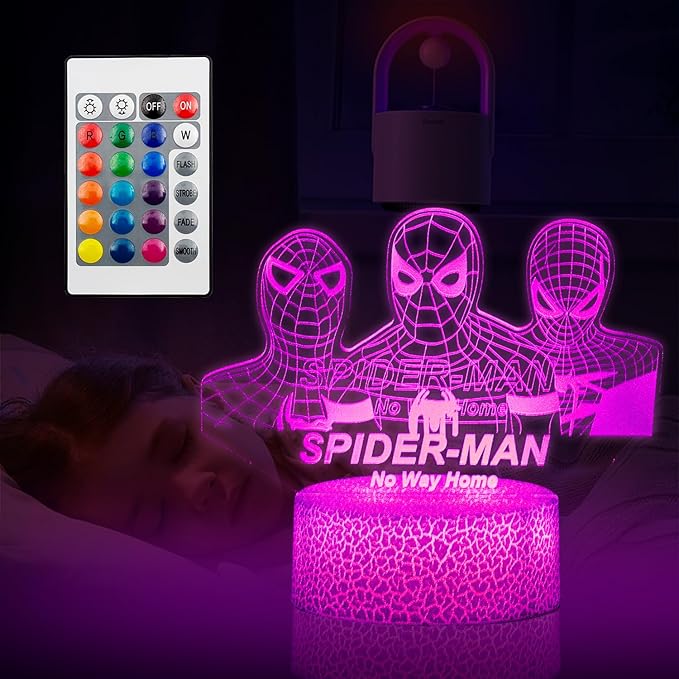 Kids Toys 3D Night Light,Superhero Christmas Gift Birthday 3D Illusion Lamp for Kid Girl Boy Room Decor, 16 Colors Remote Control