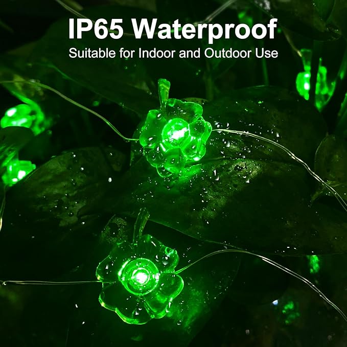 ZGWJ St Patricks Day Decorations Shamrocks String Lights Battery Operated, 1 Pack 50LED 16FT Waterproof Fairy Lights Lucky Clover Green for Bedroom,Party,St Patricks Day Decor
