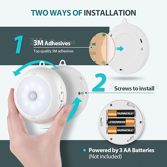 Motion Sensor Light Indoor, Under Cabinet Light, Ceiling Lights, AA Battery Operated Stick on Wireless Puck Lights for Wall, Step, Stair, Dimmable (6 Packs)