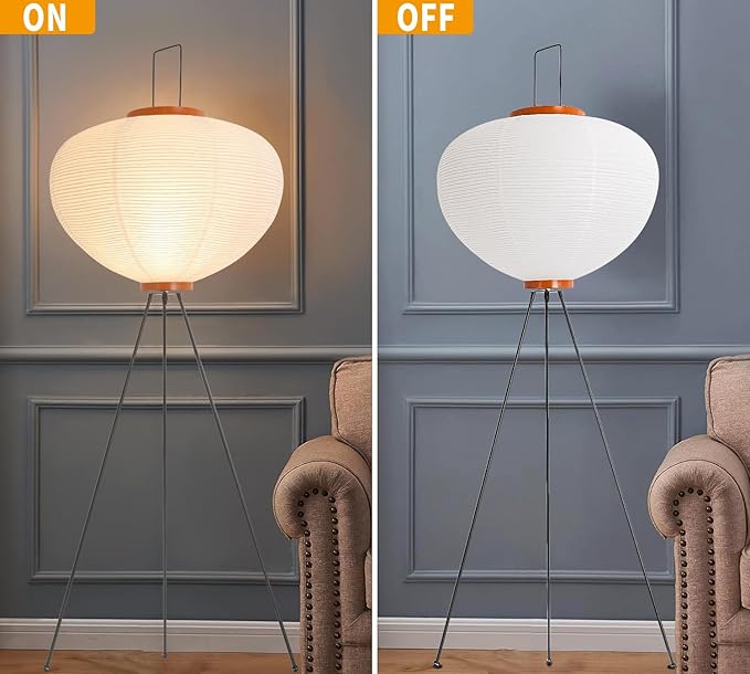 Japanese Paper Floor Lamp,Akari Noguchi Style Paper Floor Lantern Lamp,Noguchi Handmade Rice Paper Standing Lamps for Living Room,Bedroom, Office(E26/E27)