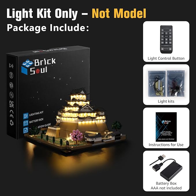 BrickSoul Light Up Kit for Lego Landmarks Collection: Himeji Castle 21060 Building Set, Upgrade RC Adjustable Lighting Mode Lighting Accessories for Lego Fans Gift, Not Included 21060 Model