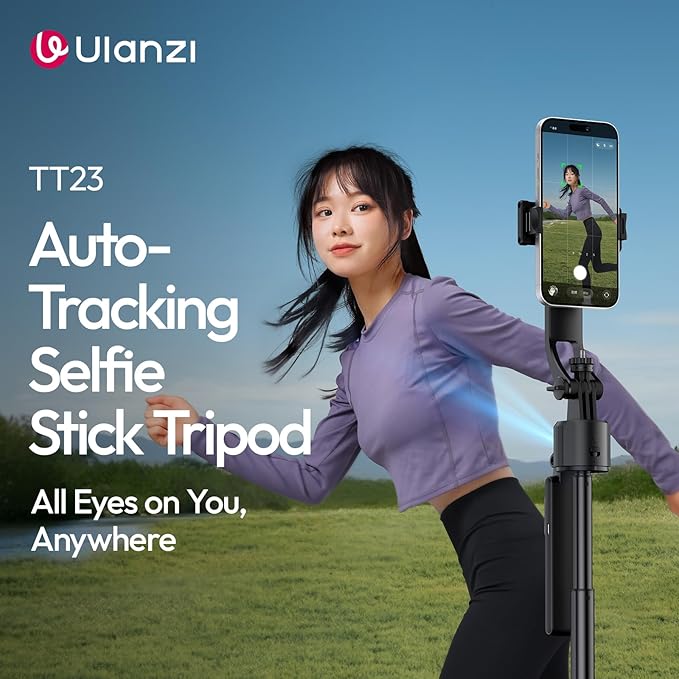 ULANZI TT23 64" Auto Face Tracking Tripod for iPhone/Android with Remote, 360°Rotating Selfie Stick That Follows Your Movement, Facial Recognition Tripod for iPhone 17/16/15/14/13/Android/Camera/GoPro