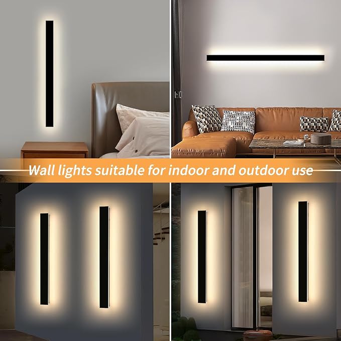 Mikeru 2 Pack 47.2inch Modern Outdoor Wall Sconce, 3000K/4500K/6000K 3 Color Temperature LED Exterior Light Fixtures, Modern Long Porch Lights Wall Sconce for Garage, Doorway, Porch, Patio