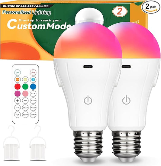 Neporal E26 Rechargeable Light Bulb with Remote Timer and Memory Mode, Touch Control Dimmable Battery Operated Bulb for Non-Hardwired Fixture, Wall Sconce, Lamp, USB Rechargeable, A19