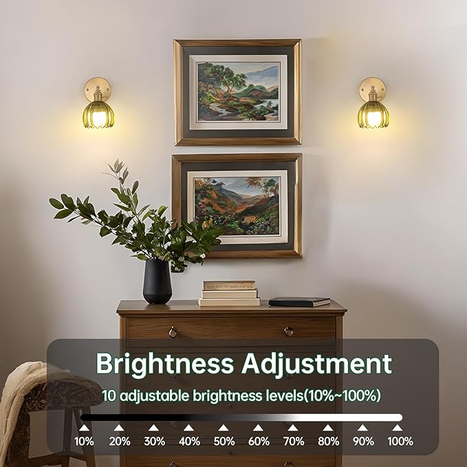 Vintage Battery Operated Wall Sconce with Green Tulip Glass Lampshade 5000 mAh Rechargeable Battery Powered Wall Light with Remote Control for Bedside Bedroom Doorway, Set of 2